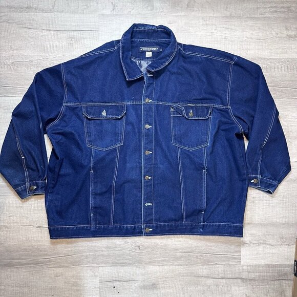 Vintage Knockout Blue Jean Denim Jacket Men's Big & Tall Size 5XL Cotton Blend - Picture 1 of 10